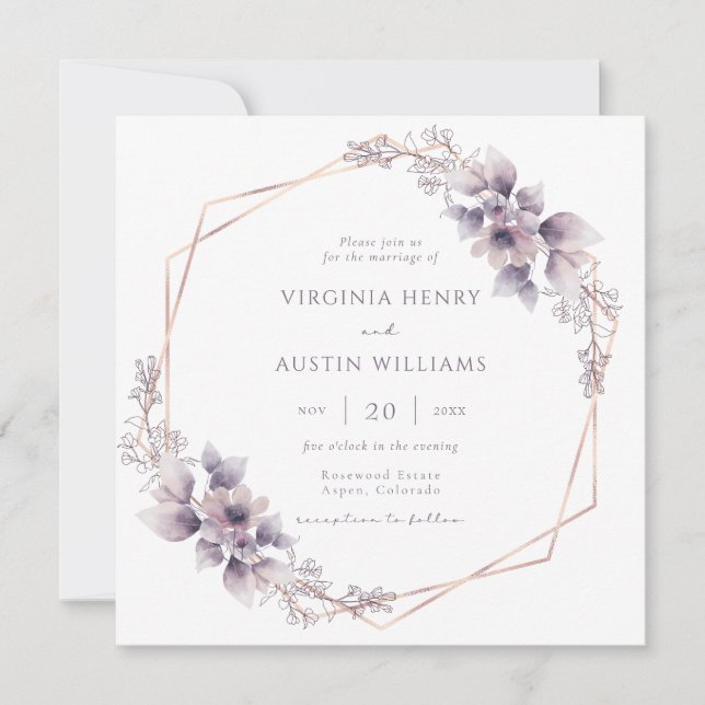 Elegant Purple Floral Wedding Invitation (Front)