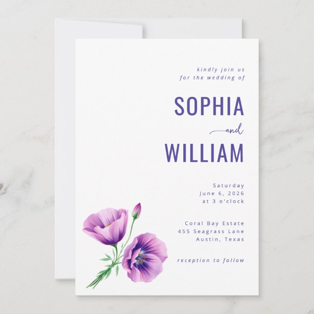 Elegant Purple Floral Wedding Invitation (Front)