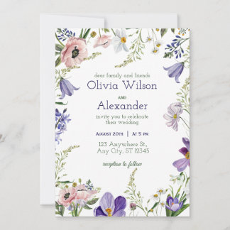 Elegant Purple Floral Wedding Invitation