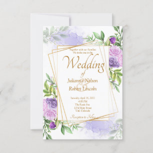 Elegant purple floral wedding invitation