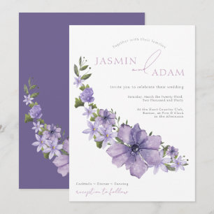 Elegant Purple Floral Wedding Invitation