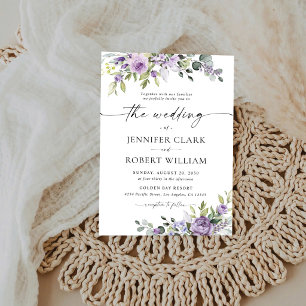 Elegant Purple Floral Wedding Invitation