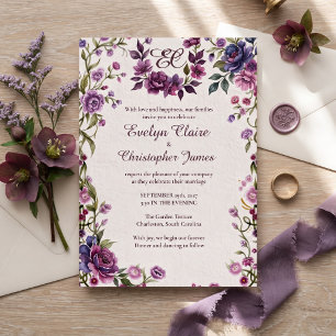 Elegant Purple Floral Wedding Invitation