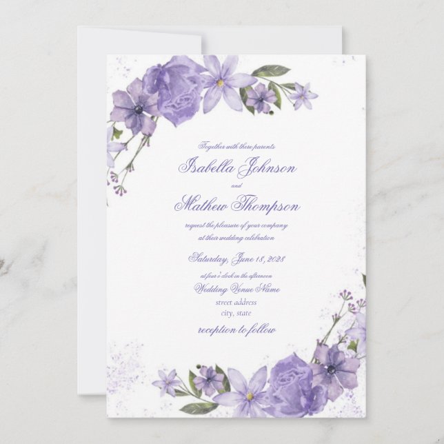 Elegant Purple Floral Wedding Invitation (Front)