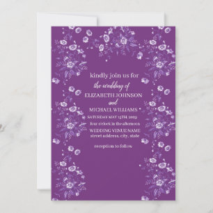 Elegant Purple Floral Wedding Invitation