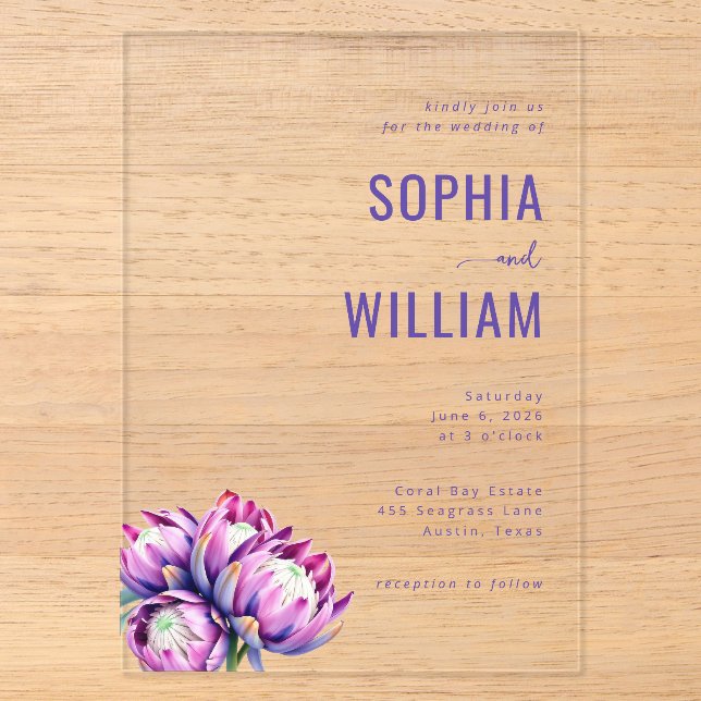 Elegant Purple Floral Wedding Invitation (Front)
