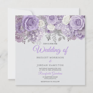 Elegant Purple Floral Wedding Invite with Sparkle