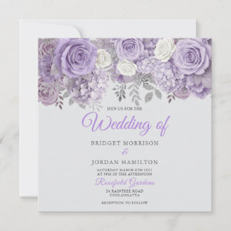 Elegant Purple Floral Wedding Invite with Sparkle