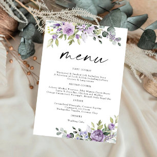 Elegant Purple Floral Wedding Menu Invitation