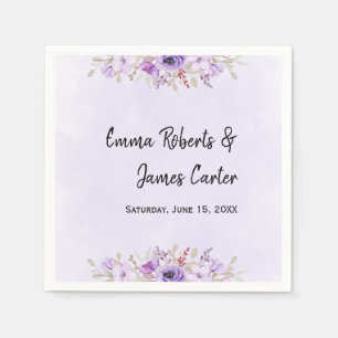 Elegant Purple Floral Wedding Napkins