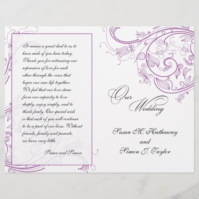 Elegant Purple Floral Wedding Program (Front)