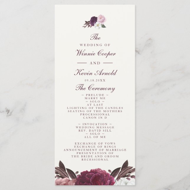 Elegant Purple Floral Wedding Programme (Front)