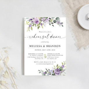 Elegant Purple Floral Wedding Rehearsal Dinner Invitation