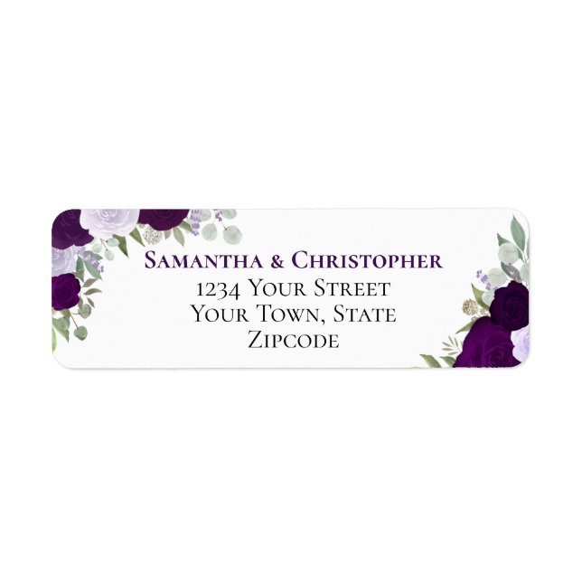 Elegant Purple Floral Wedding Return Address (Front)