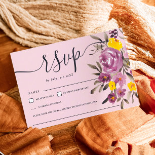 Elegant Purple floral wedding rsvp monogram pink Card
