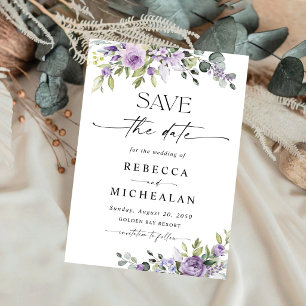 Elegant Purple Floral Wedding Save The Date Invitation