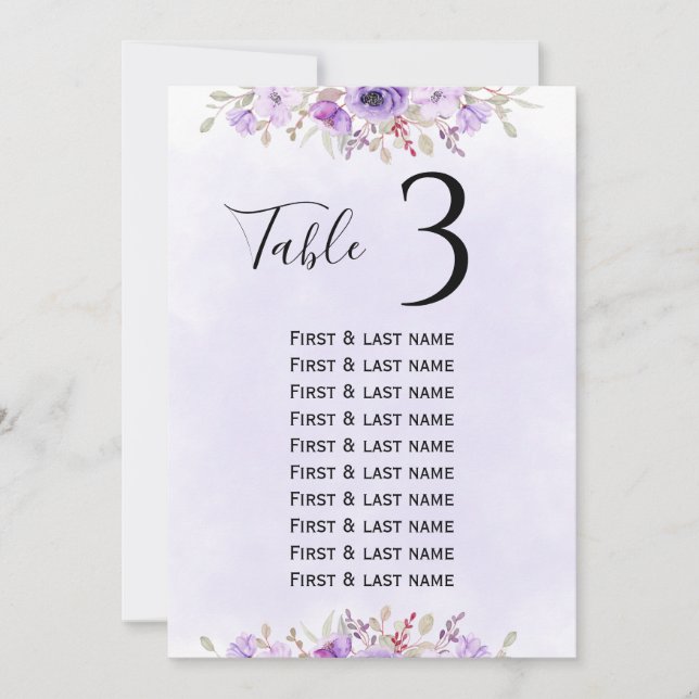 "Elegant Purple Floral Wedding Seating Chart" Invitation (Front)