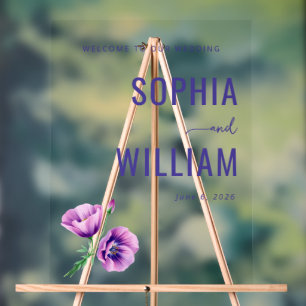 Elegant Purple Floral Wedding Sign