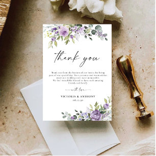 Elegant Purple Floral Wedding Thank You Cards