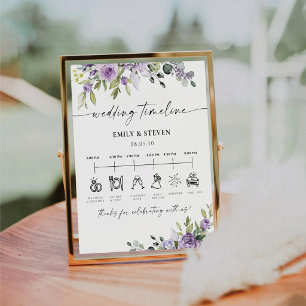 Elegant Purple Floral Wedding Timeline Sign