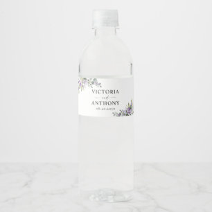Elegant Purple Floral Wedding Water Bottle Labels