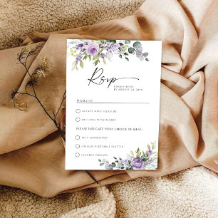 Elegant Purple Floral Wedding With Meal Choice  RSVP Card
