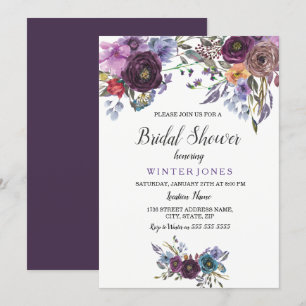 Elegant Purple Floral Winter Wedding Bridal Shower Invitation
