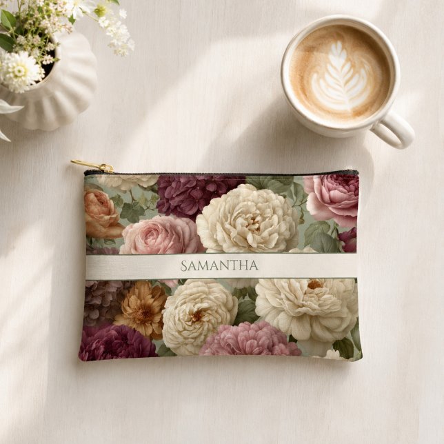 Elegant Purple Floral with Name Accessory Pouch (Creator Uploaded)