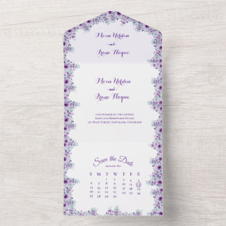 Elegant purple flower  all in one invitation