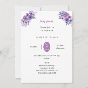Elegant Purple Flower Customised Baby Shower Invitation
