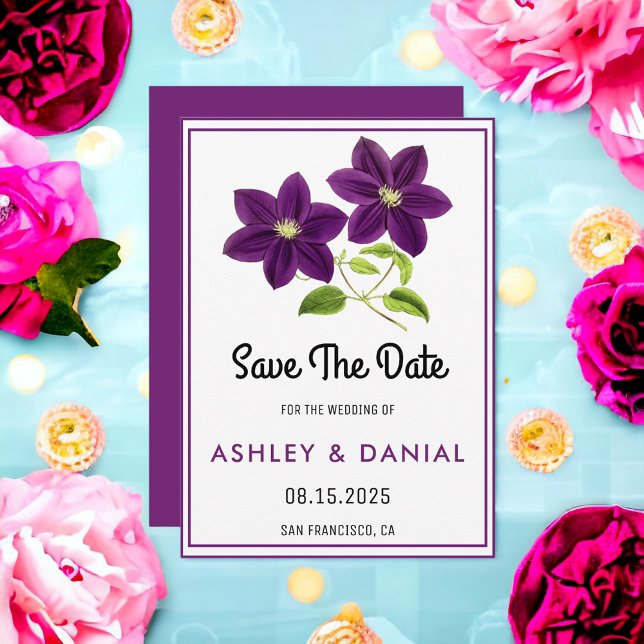 Elegant purple flower floral Wedding Save the Date Invitation (Creator Uploaded)