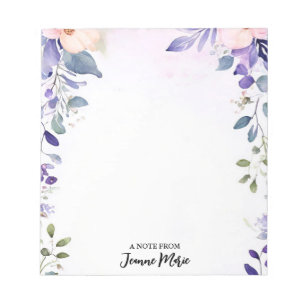 Elegant Purple Flower Green Leaves Personalised Notepad
