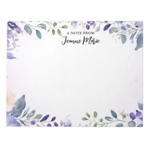 Elegant Purple Flower Green Leaves Personalised Notepad