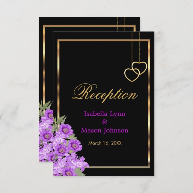 Elegant Purple Flower Wedding  - Reception Invitation (Front/Back)