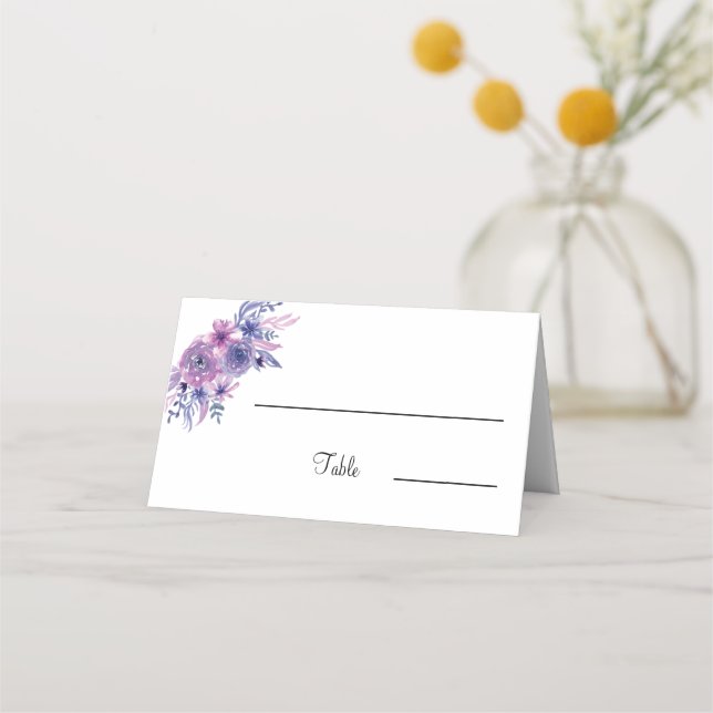 Elegant Purple Flower Wedding Table  Place Card (Front)