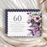 Elegant Purple Flowers Adult 60th Birthday Invitation<br><div class="desc">Elegant purple flowers adult's/women's 60th birthday party invitation. This invitation can be purchased printed or as a digital invitation to share with family and friends on social media or through email. Contact me for assistance with your customisations or to request additional matching or coordinating Zazzle products for your party.</div>