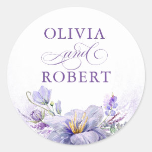 Elegant Purple Flowers and Gold Wedding Seals