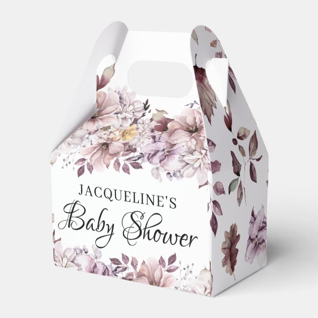 Elegant Purple Flowers Baby Shower Favour Box (Front Side)