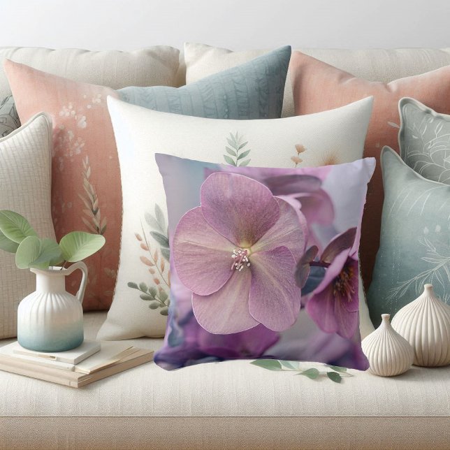 Elegant Purple Flowers Botanical Modern Watercolor Cushion (Elegant Purple Flowers Botanical Modern Watercolor Throw Pillow)