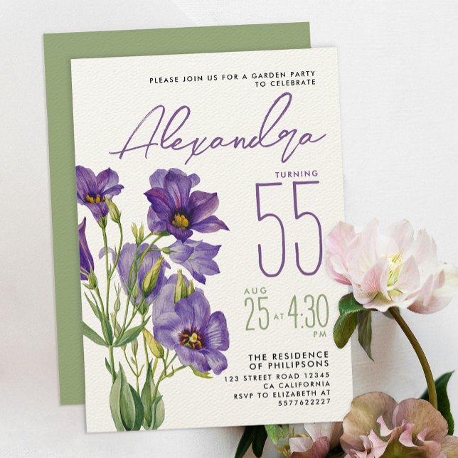 Elegant Purple Flowers Garden Party Watercolor Invitation (Creator Uploaded)