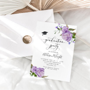 Elegant Purple Flowers Graduation Party Invitation