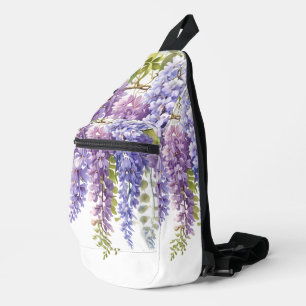 Elegant purple flowers watercolor wisteria floral  sling bag