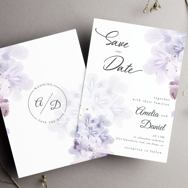 Elegant purple flowers wedding Save the Date Invitation (Creator Uploaded)