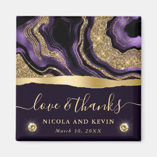 Elegant Purple Foil and Gold Glitter Agate Wedding Magnet