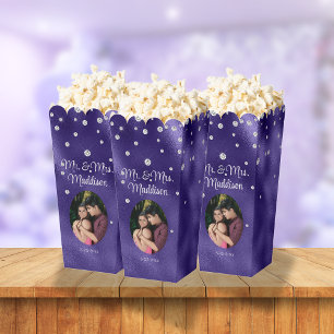 Elegant Purple Foil & Diamond Wedding Popcorn Favour Box