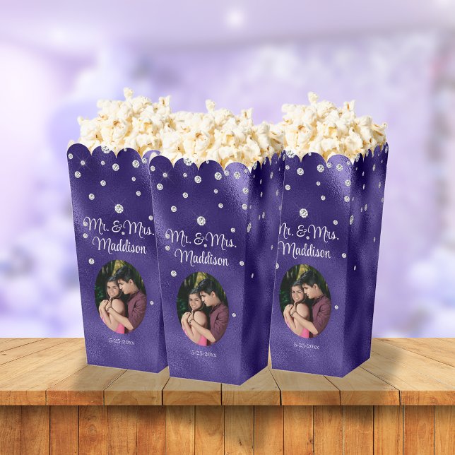Elegant Purple Foil & Diamond Wedding Popcorn Favour Box (Creator Uploaded)