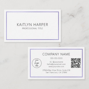Elegant Purple Foil Frame Minimal Logo QR Code Business Card