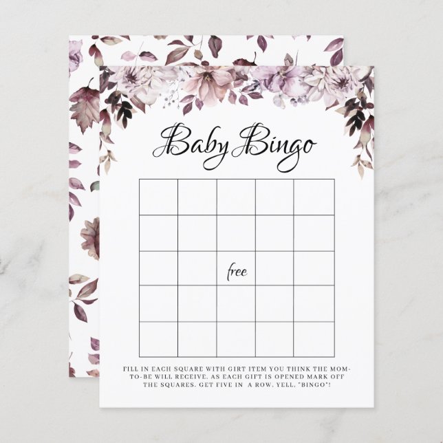 Elegant Purple Foliage Baby Bingo Game (Front/Back)
