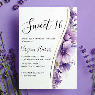 Elegant Purple Foliage Sweet Sixteen 16 Birthday Invitation