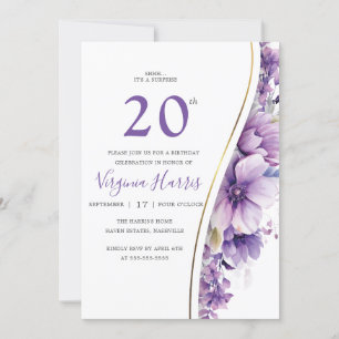 Elegant Purple Foliage Twenty 20th Birthday Invitation